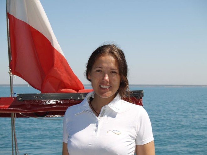 Natasza Caban and her Polish flag - she circumnavigated alone between 2007 and 2009 ©  SW